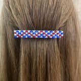 Shiny Patriotic French Barrette In Red, Silver, Blue For Long Hair