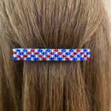 Shiny Patriotic French Barrette In Red, Silver, Blue For Long Hair
