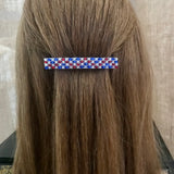 Shiny Patriotic French Barrette In Red, Silver, Blue For Long Hair