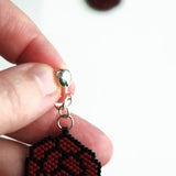 Red Black Rose Hand Beaded Artisan Clip-on Earrings