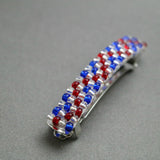 Shiny Patriotic French Barrette In Red, Silver, Blue For Long Hair