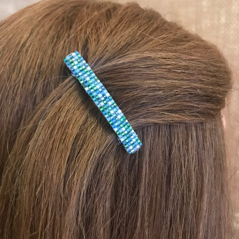 Lagoon Mix, Blue, Green, And White Color Mix, Small French Style Barrettes, 50mm