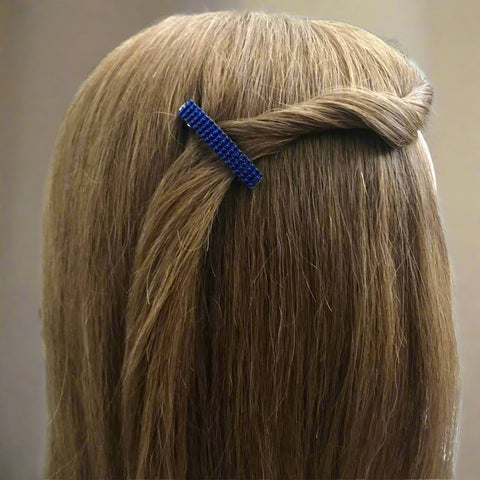 Transparent Cobalt Blue Mini French Style Barrettes, 40mm, Set of Two