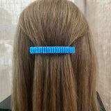 Large Blue French Barrette, Silver Lined Dark Aqua Color, 80mm