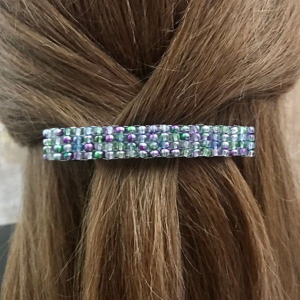 Green, Purple French Barrette, Large, 80mm, Sturdy For Long And Or Thick Hair