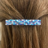 Blue White Mix Large French Barrette, 80mm, For Long Hair, Sturdy