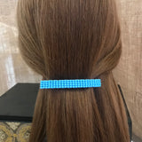 Large Blue Beaded French Barrette, 90mm