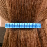 Large Blue Beaded French Barrette, 90mm