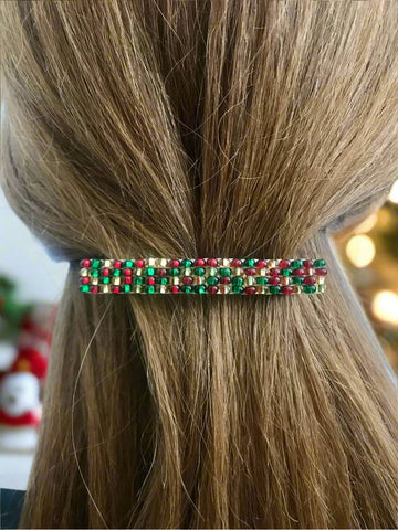 Christmas Holiday Mix, Red, Green, Gold Color French Barrette, 80mm