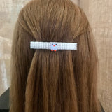 Easter Chick Beaded White French Barrette For Long Hair. 80mm