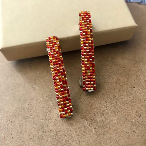 Shiny Red, Orange, And Silver Lined Yellow Small French Style Barrettes, 50mm