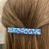 Blue White Mix Large French Barrette, 80mm, For Long Hair, Sturdy
