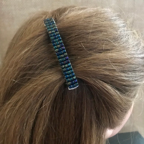 Metallic Iris Blue Medium French Barrette, 70mm