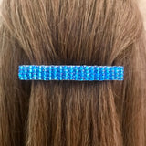 Large Blue French Barrette, Silver Lined Dark Aqua Color, 80mm