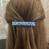 Blue White Mix Large French Barrette, 80mm, For Long Hair, Sturdy