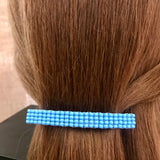 Large Blue Beaded French Barrette, 90mm