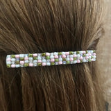 Pink Green Beaded French Barrette, Large, 90mm