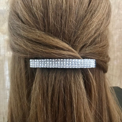 Crystal Silver Color Large French Barrette, 90mm