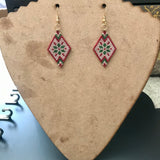 Winter Folk Snowflake Earrings, Red, Green, And Dark Beige