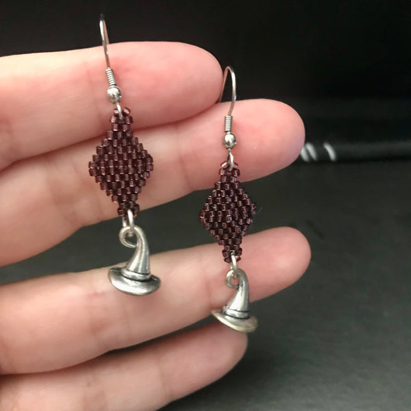 Witch Hat Charm Dangle Earrings, Halloween Jewelry