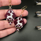 Deer Dangle Earrings In Purple Green White