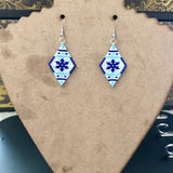 Snowflake White And Blue Dangle Earrings Winter Jewelry