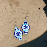Snowflake White And Blue Dangle Earrings Winter Jewelry