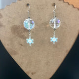 Snowflake With Faceted Glass Ball Dangle Earrings