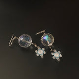 Snowflake With Faceted Glass Ball Dangle Earrings