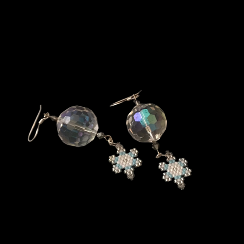 Snowflake With Faceted Glass Ball Dangle Earrings