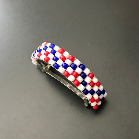 Matte Red, White, And Blue Color French Ponytail Holder