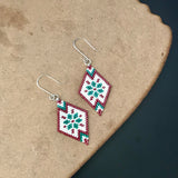 Winter Folk Snowflake Earrings, Red, Green, And White