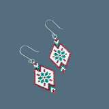 Winter Folk Snowflake Earrings, Red, Green, And White