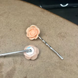 Creamy Peach Flower Decorative Silver Plated Bobby Pins