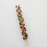 French Barrette 90mm, Christmas Inspired, Red, White, Green, and Gold