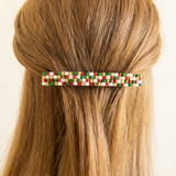 French Barrette 90mm, Christmas Inspired, Red, White, Green, and Gold