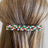French Barrette 90mm, Christmas Inspired, Red, White, Green, and Gold