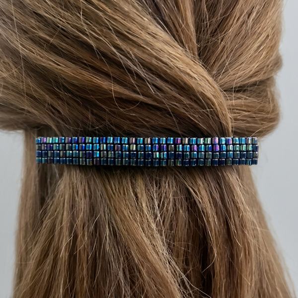 Metallic Iris Blue Large French Barrette, 90mm, Sturdy, For Long Hair, Thick Hair
