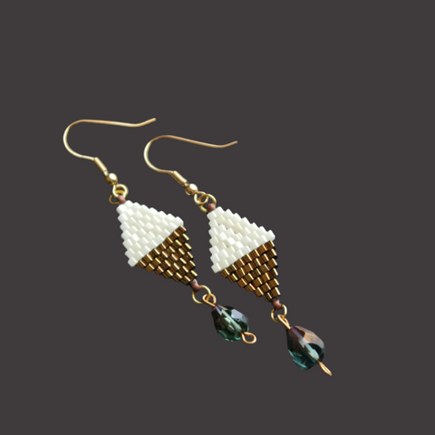 Off White And Copper Color Dangle Earrings