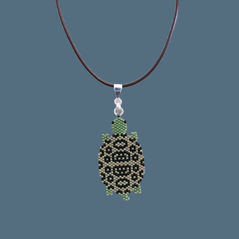 Large Terrapin Turtle Beaded Artisan Unisex Necklace On Adjustable Cord
