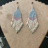 Long Beaded Pastel Earrings, Blue, Pink, And Light Beige