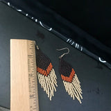 Long Beaded Earrings In Brown, Burnt Orange, And Beige
