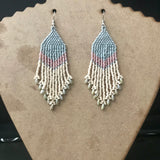 Long Beaded Pastel Earrings, Blue, Pink, And Light Beige