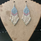 Long Beaded Pastel Earrings, Blue, Pink, And Light Beige