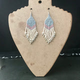 Long Beaded Pastel Earrings, Blue, Pink, And Light Beige