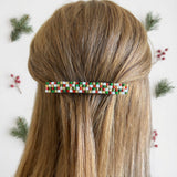 French Barrette 90mm, Christmas Inspired, Red, White, Green, and Gold
