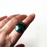 Large Marbled Gray And Black Round Glass Statement Ring