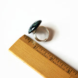 Large Marbled Gray And Black Round Glass Statement Ring