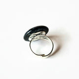 Large Marbled Gray And Black Round Glass Statement Ring