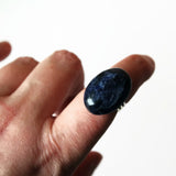Blue Sodalite Statement Ring, Adjustable Silver Plated Band